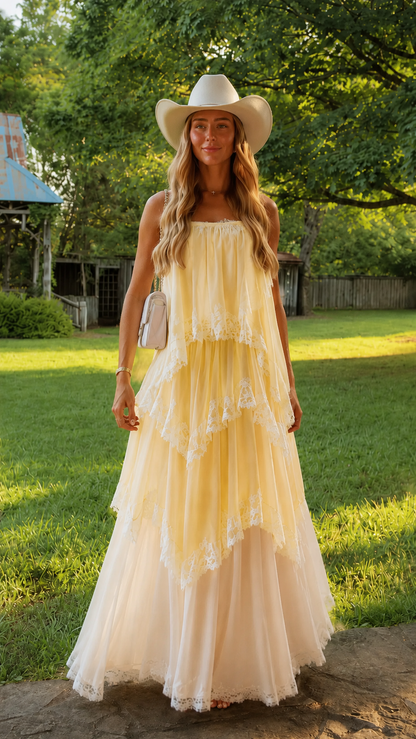 Blush Tiered Tulle Maxi Dress
