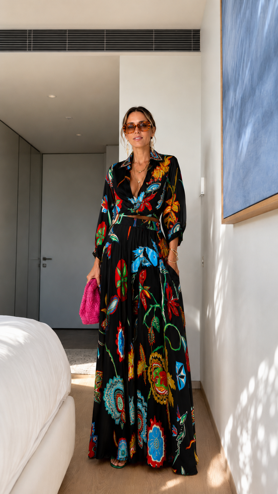 Cream Floral Belted Maxi Dress