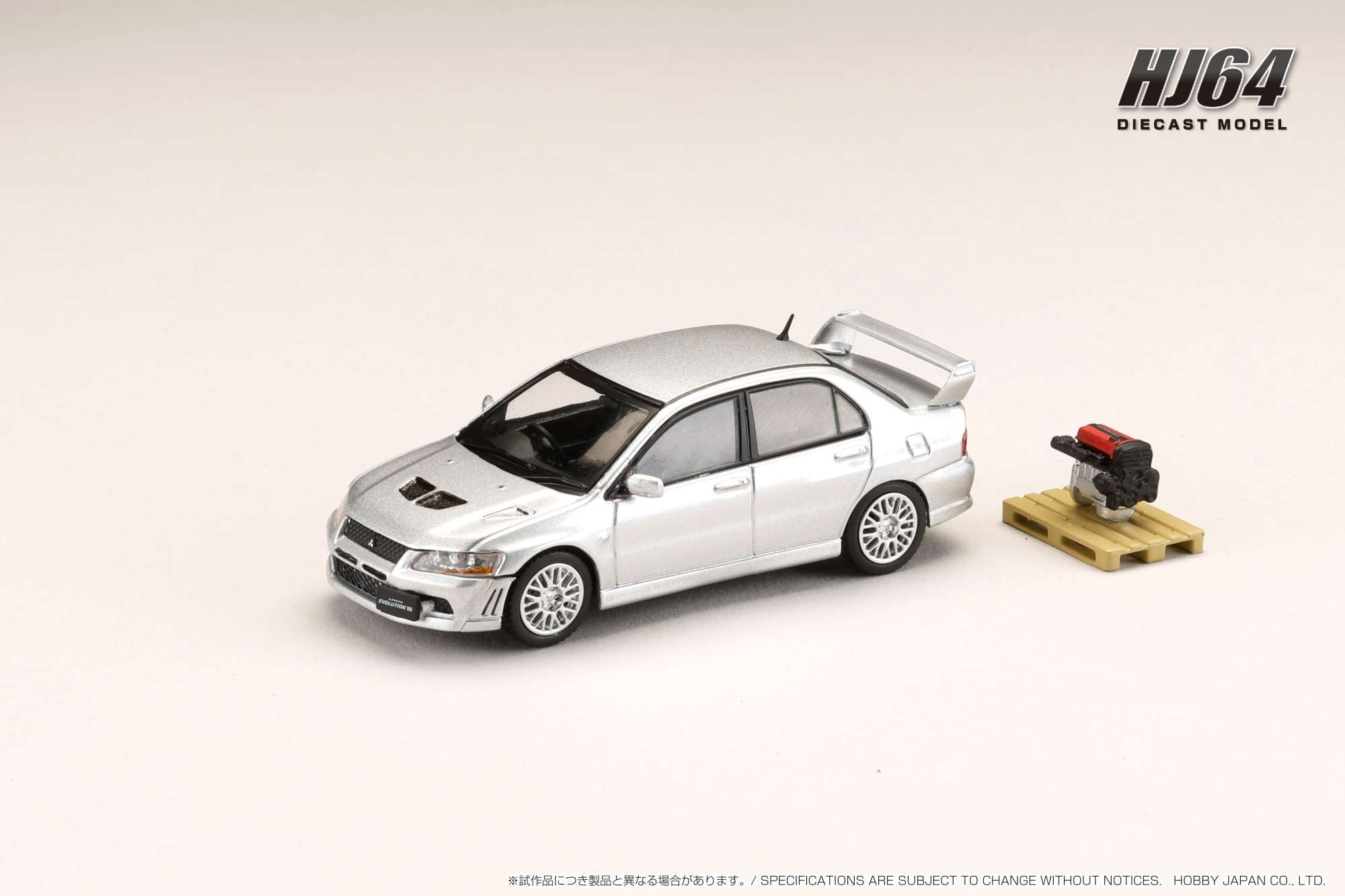 Hobby Japan 1:64 Mitsubishi Lancer GSR EVO 7 in Satellite Silver with Engine Display