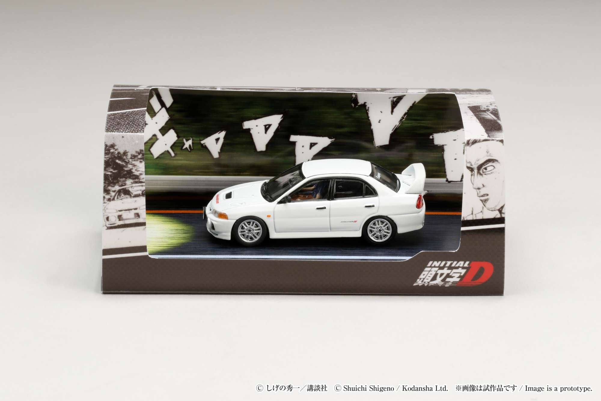Hobby Japan 1:64 Mitsubishi Lancer RS Evolution 鈪?/ Initial D VS Takumi Fujiwara with Seiji Iwaki Figure