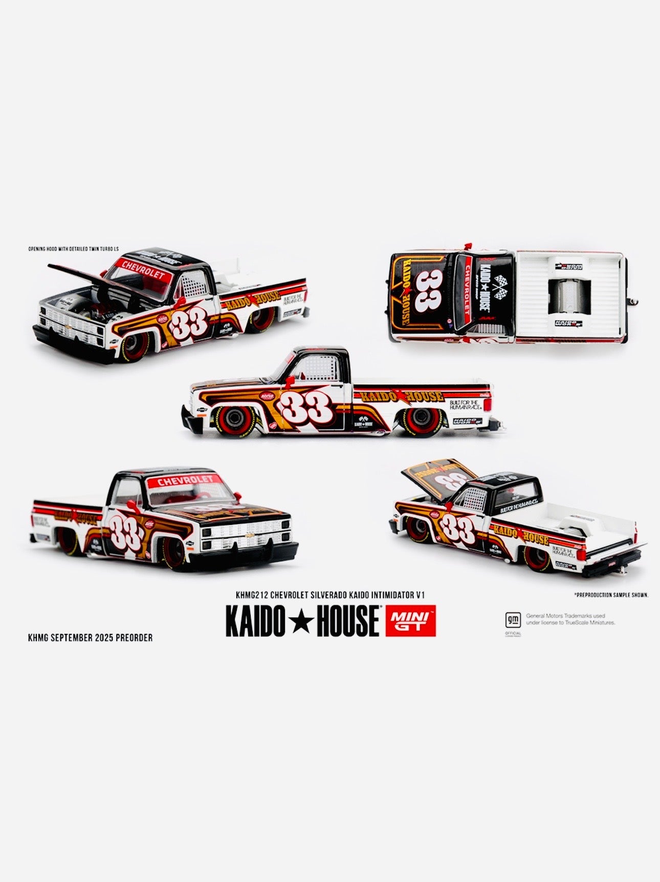 Mini GT x Kaido House Collab Factory Sealed Chevrolet Silverado Truck KAIDO Intimidator V1 White w/ Brown Two-tone #212