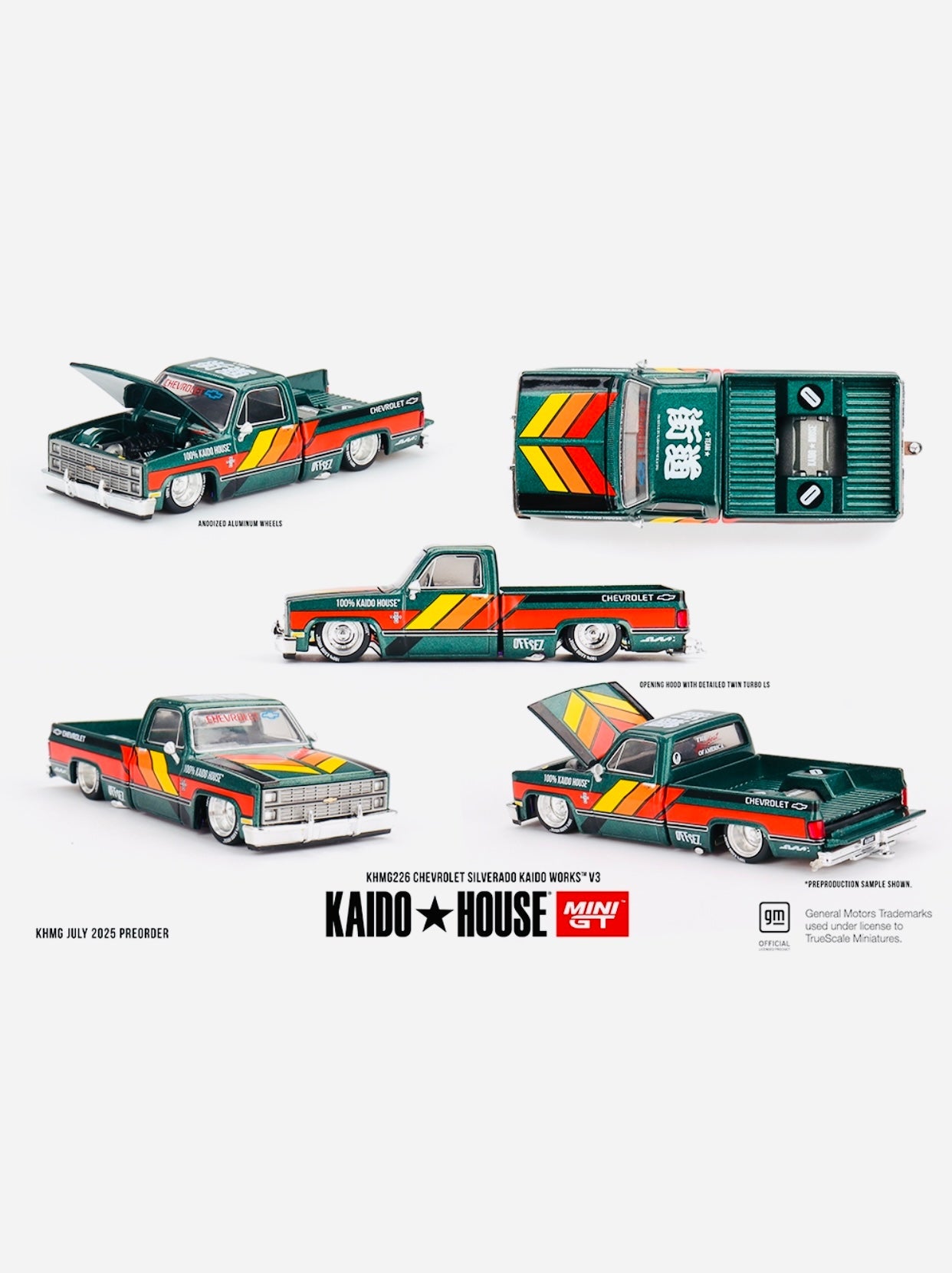 Mini GT x Kaido House Collab Factory Sealed Chevrolet Silverado KAIDO WORKS V3 Dark Green #226