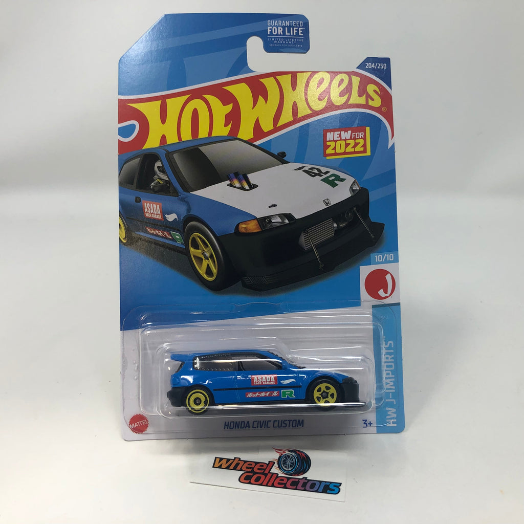 Honda Civic Custom #204 * Blue * 2022 Hot Wheels USA Card