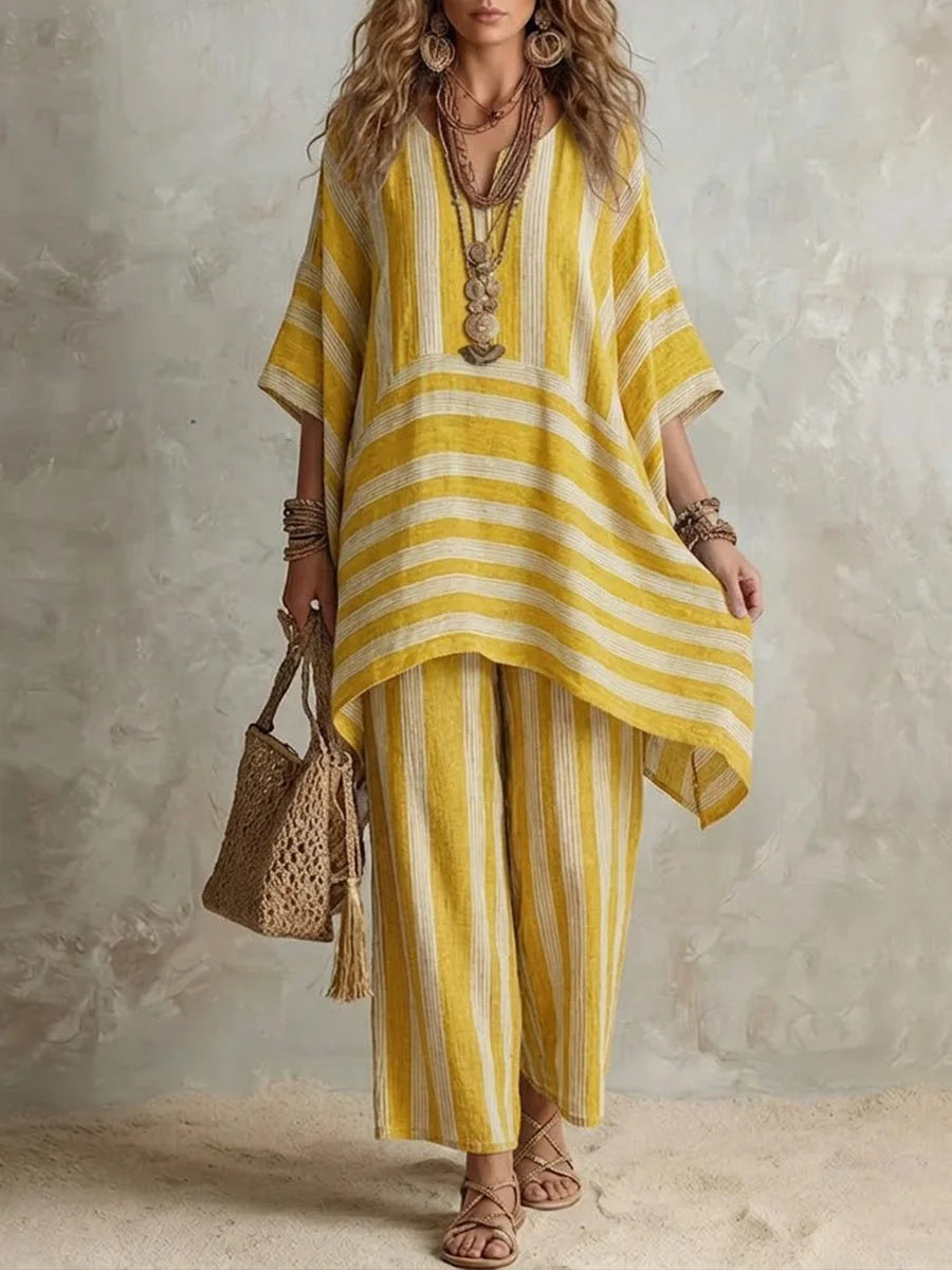 Bohemian Striped Poncho Two-Piece Set