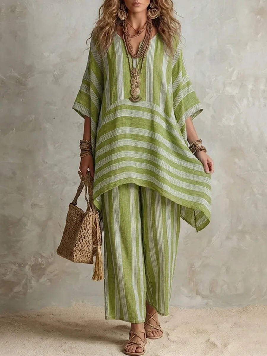 Bohemian Striped Poncho Two-Piece Set