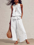 Boho Linen-Blend Sleeveless Ruffle Two-Piece Set