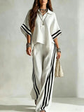 Chic Contrast Stripe Wide-Leg Two Piece Set