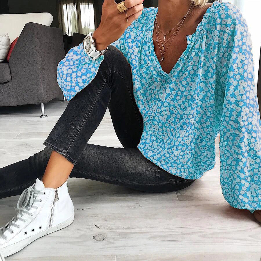 Printed Loose Long-sleeved Shirt Top T-shirt Women
