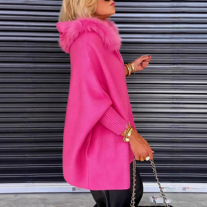 Ins Plush Hooded Cardigan Fashion Warm Pockets Zip-up Knitted Jacket Casual Outerwear Batwing Sleeve Sweater Women's Clothing