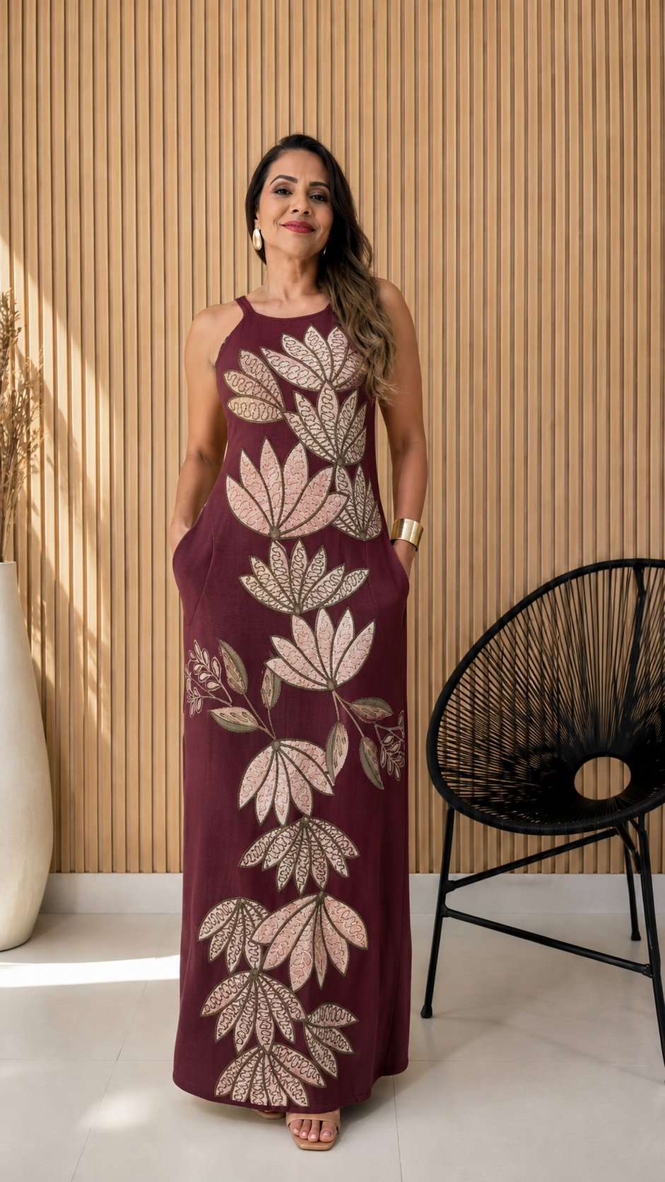 Leaf Embroidered Maxi Dress