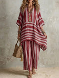 Bohemian Striped Poncho Two-Piece Set