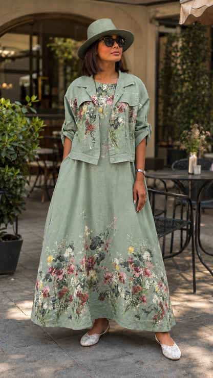 Cobalt Blue Floral Jacket & Maxi Dress Set