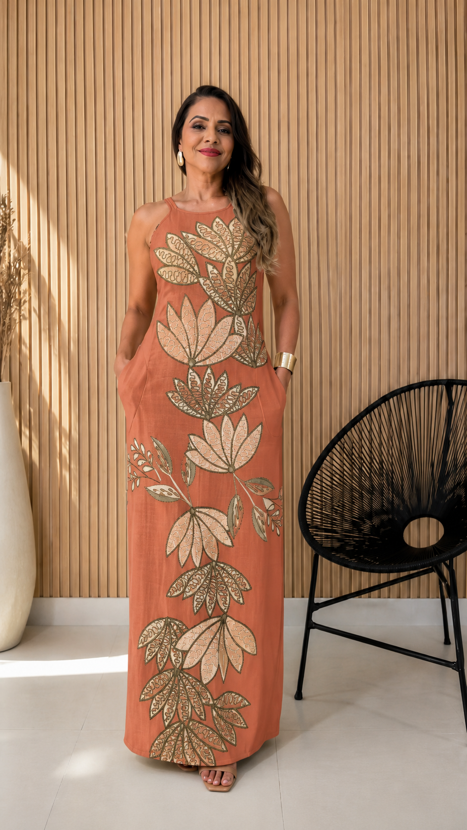 Leaf Embroidered Maxi Dress