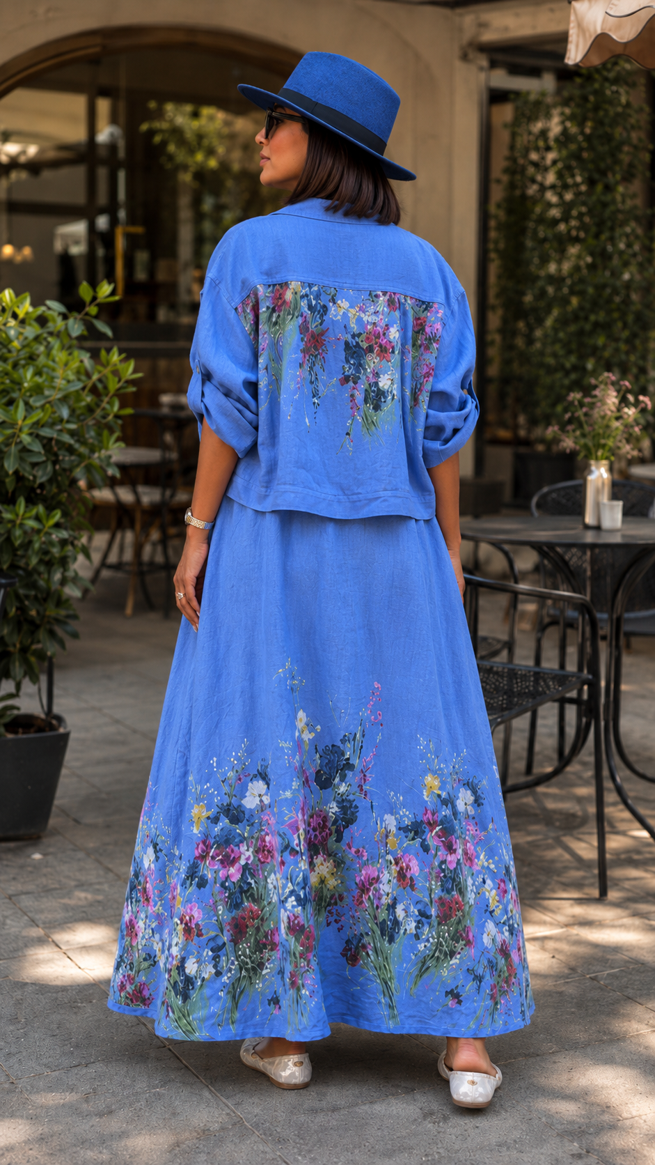 Cobalt Blue Floral Jacket & Maxi Dress Set
