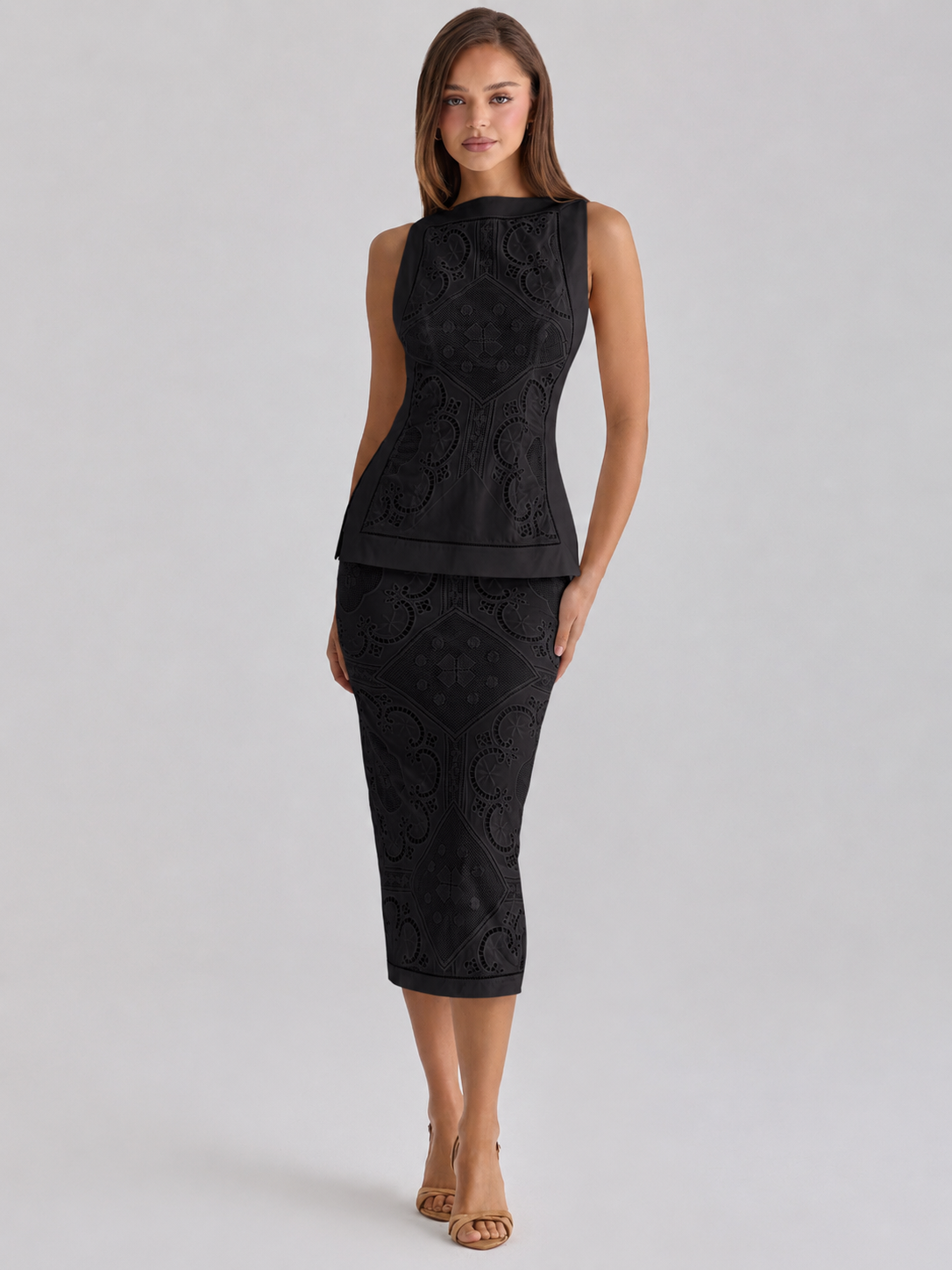 Cecilia Luxe Lace Peplum Midi Set