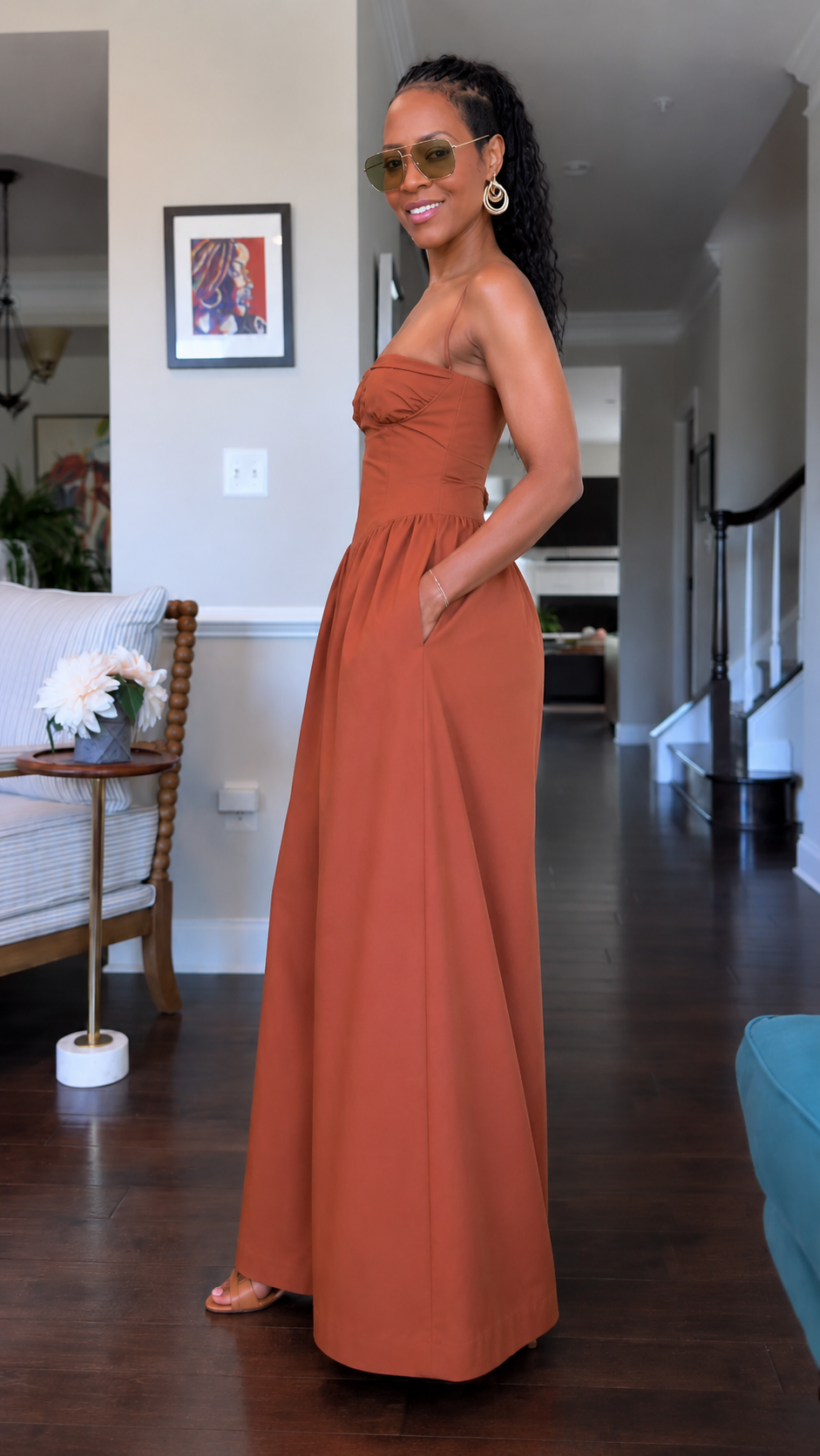 Rust Brown Corset Wide-Leg Jumpsuit