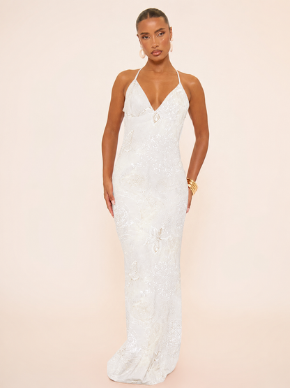 Sunset Bloom Backless Maxi Dress