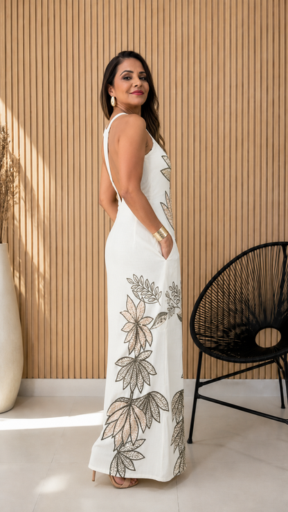 Leaf Embroidered Maxi Dress