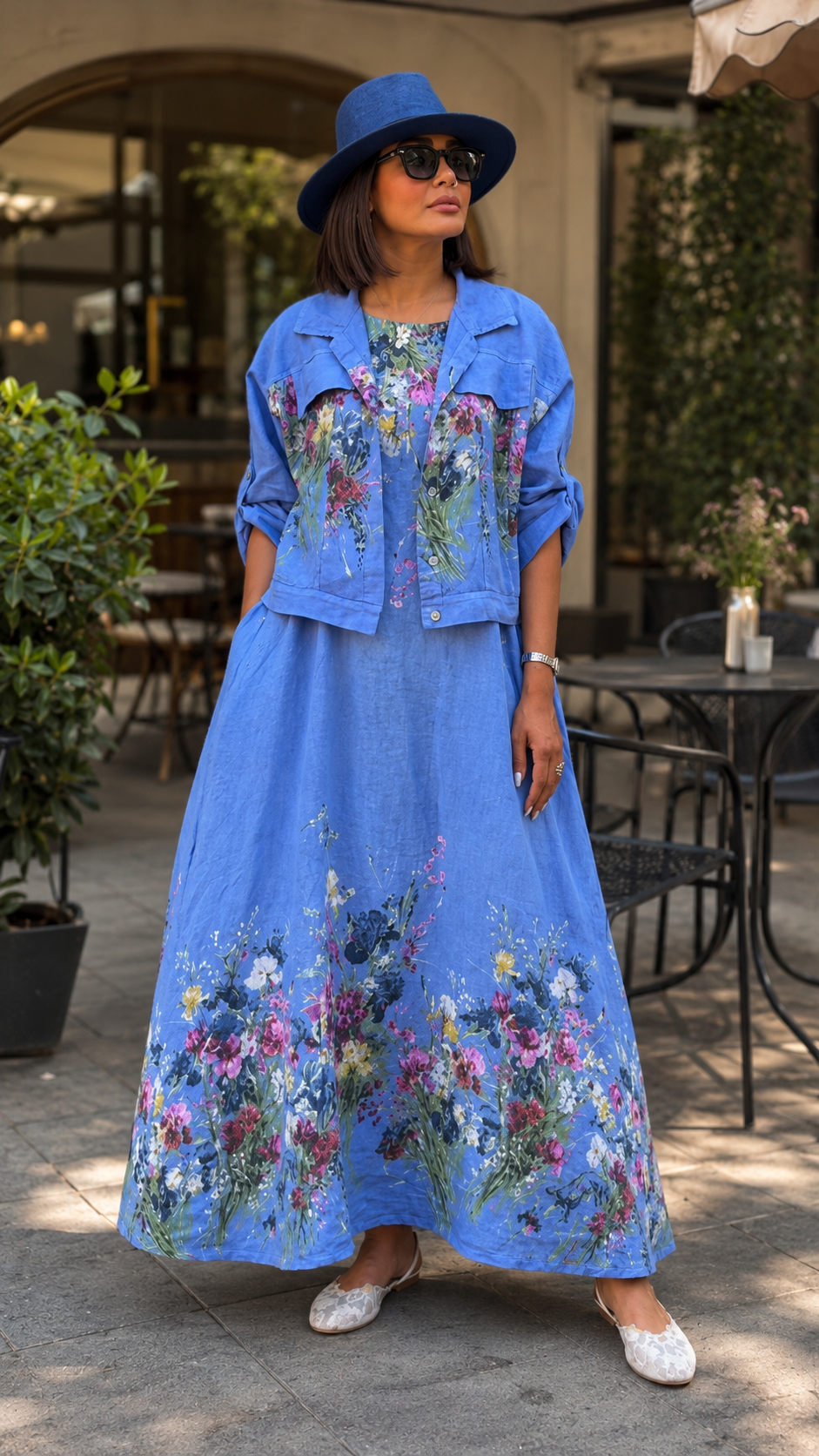 Cobalt Blue Floral Jacket & Maxi Dress Set