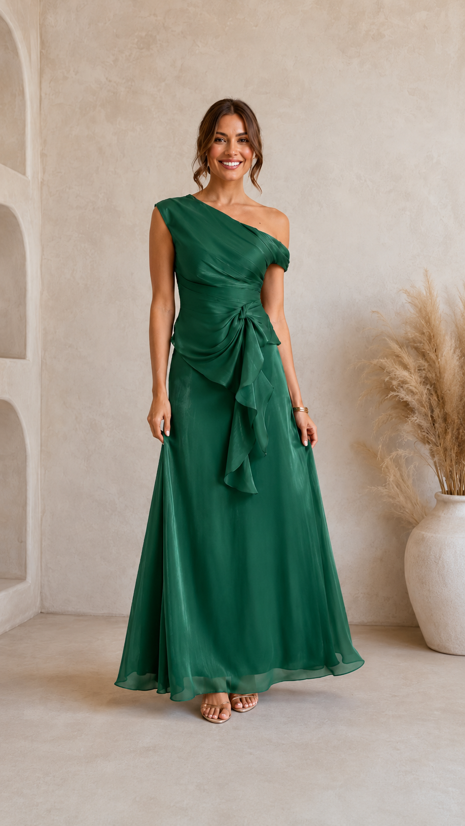 One Shoulder Ruffle Evening Gown