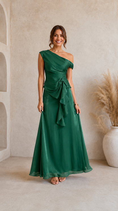 One Shoulder Ruffle Evening Gown