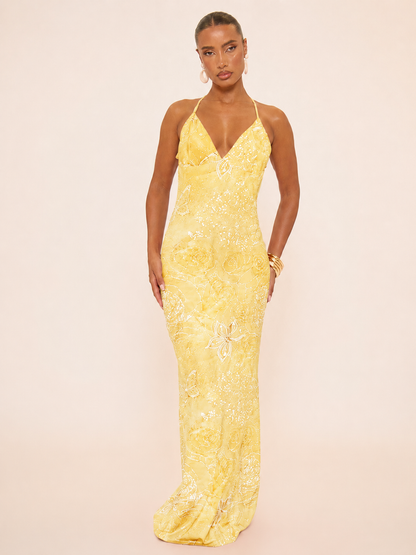 Sunset Bloom Backless Maxi Dress