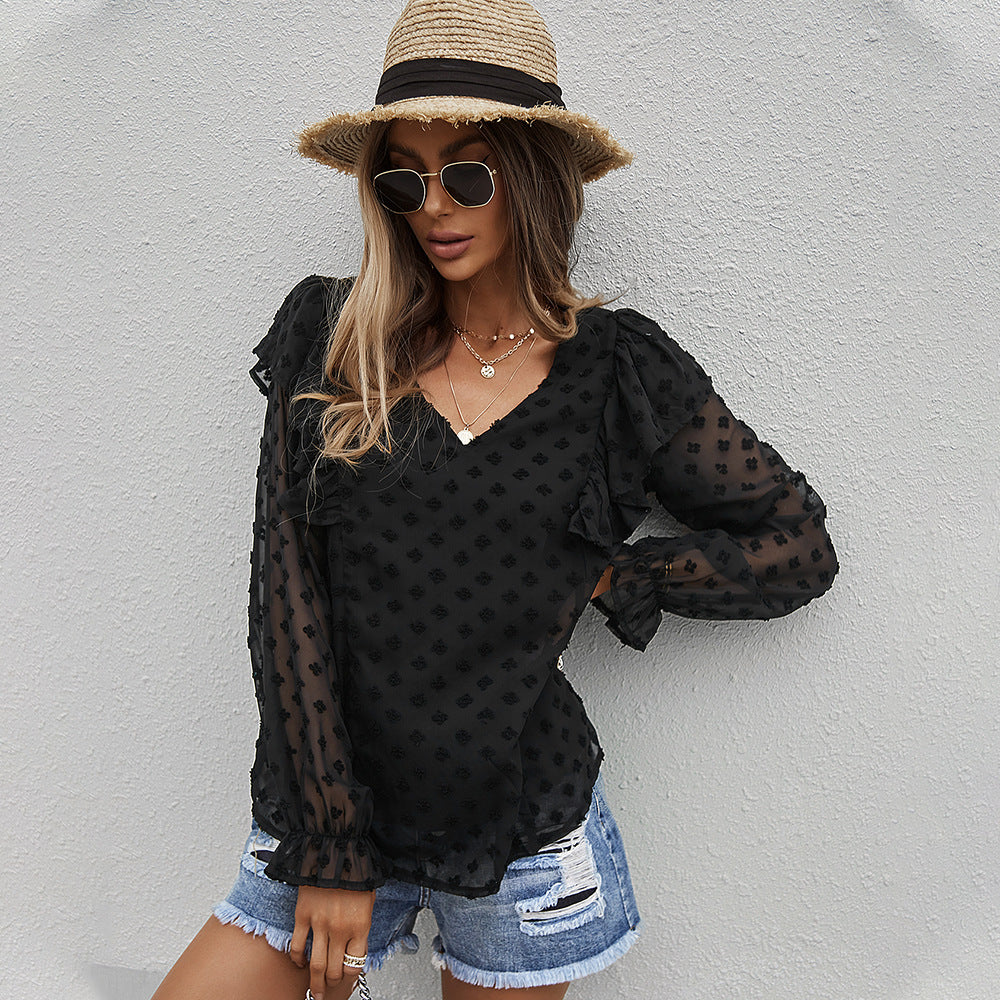 Summer Solid Color V-Neck T-Shirt Women