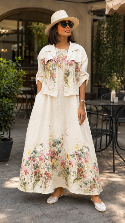 Cobalt Blue Floral Jacket & Maxi Dress Set