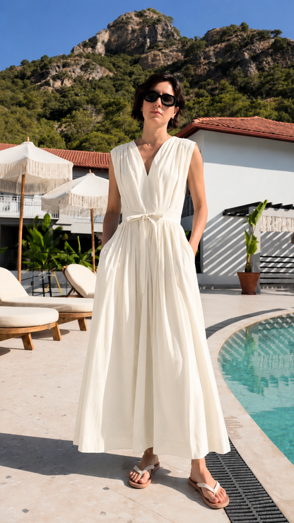 Powder Blue Belted V-Neck Resort Maxi Dress