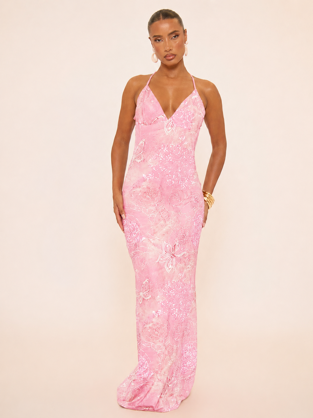 Sunset Bloom Backless Maxi Dress