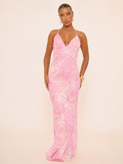 Sunset Bloom Backless Maxi Dress