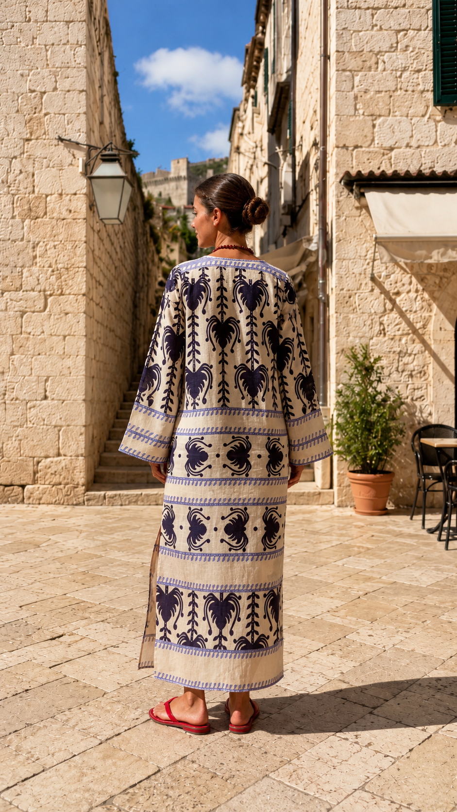 Mediterranean Print Midi Dress