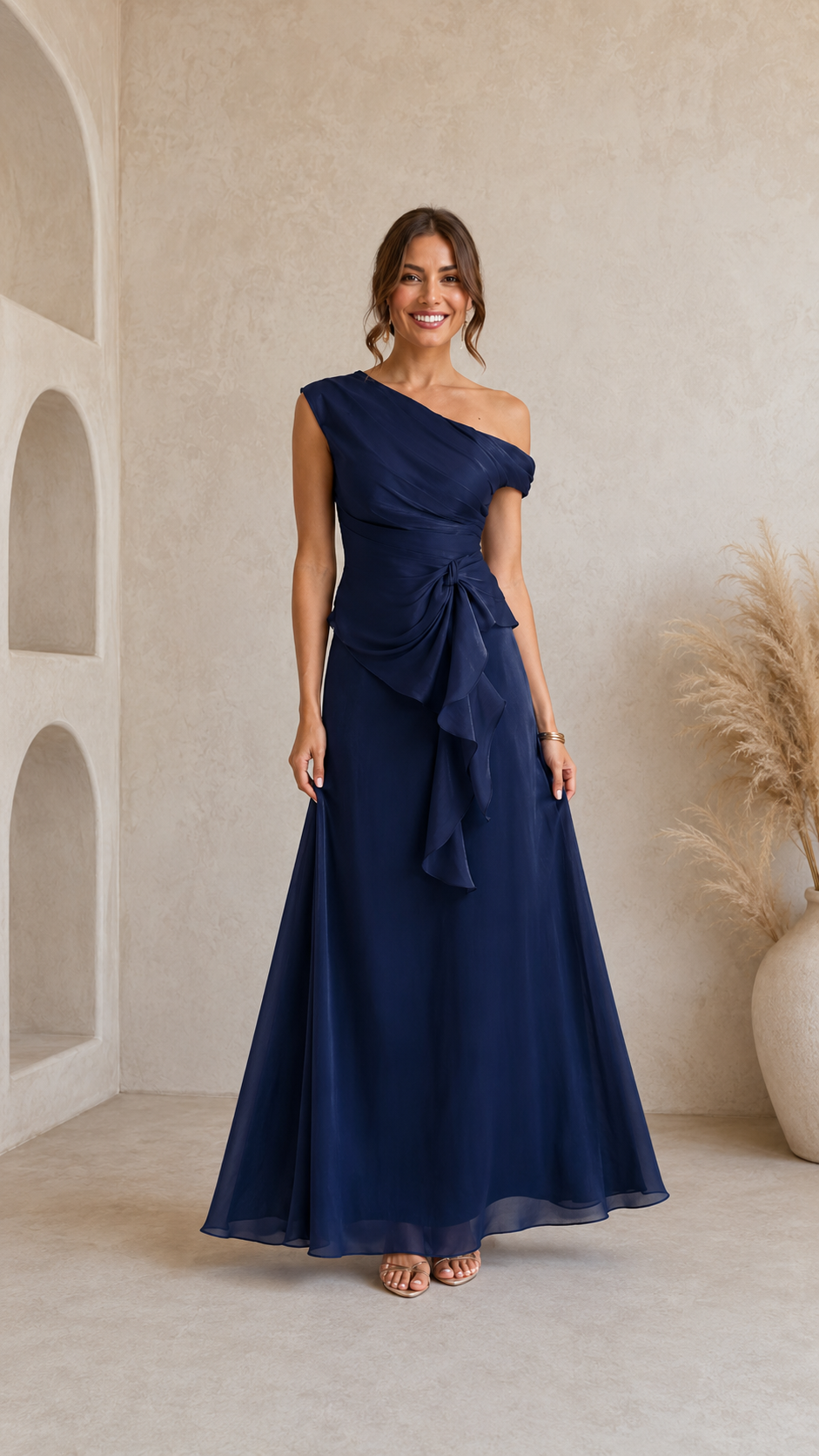 One Shoulder Ruffle Evening Gown