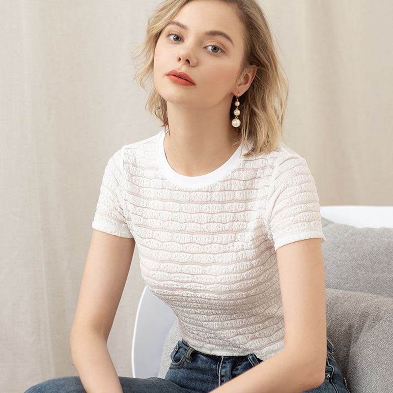 Lace Shirt Slim Slimming Short Lace T-shirt Women