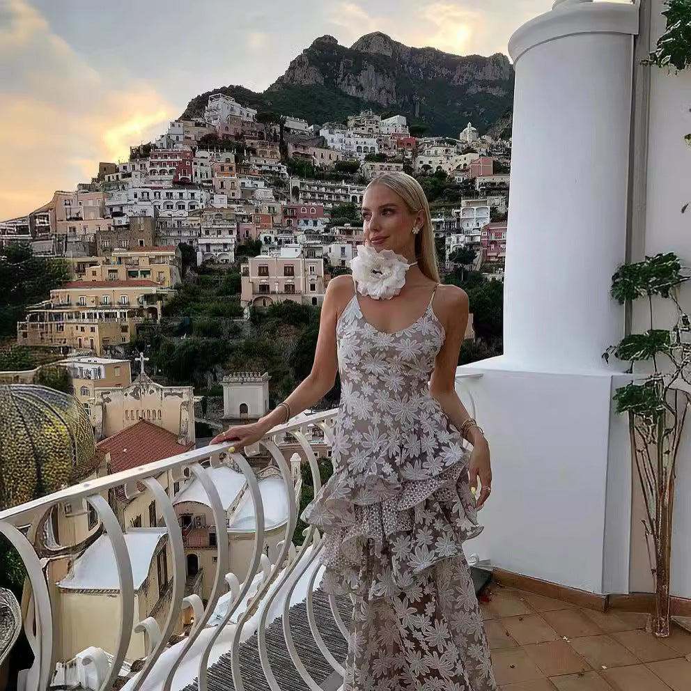 Sweet Printed Ruffled Dress Women