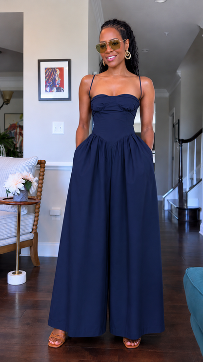 Rust Brown Corset Wide-Leg Jumpsuit
