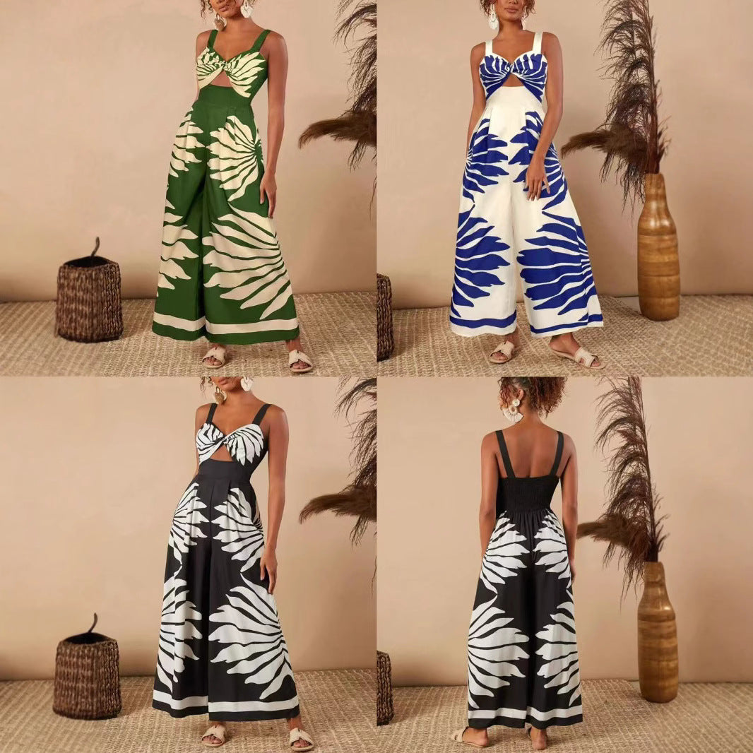 Printed Casual Fashion Jumpsuit With Straps For Women