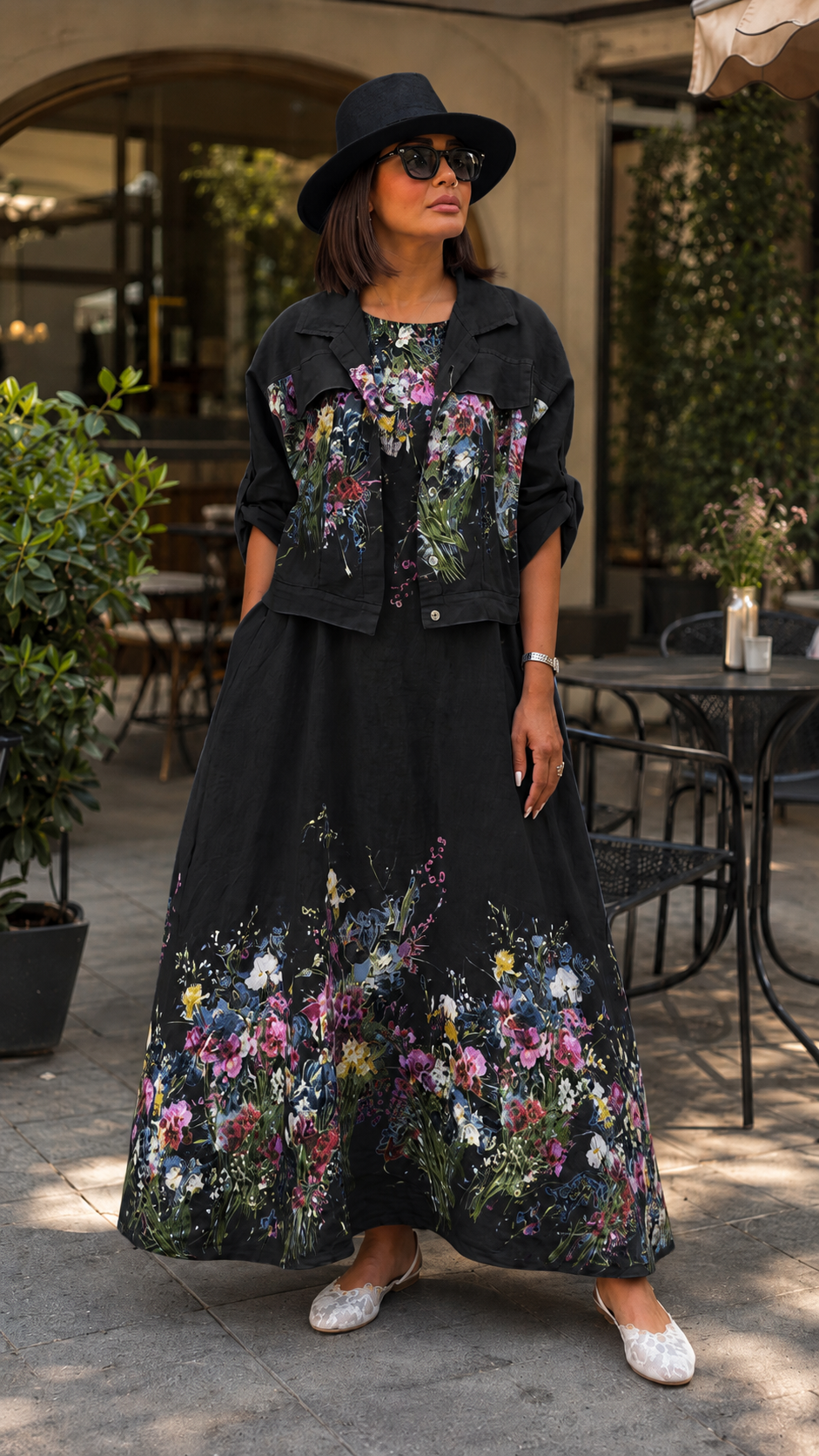 Cobalt Blue Floral Jacket & Maxi Dress Set