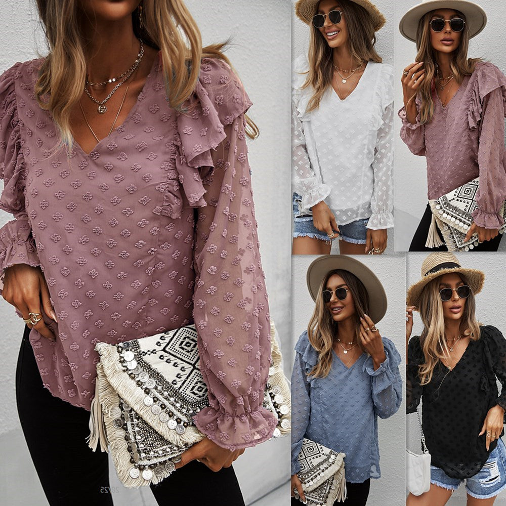 Summer Solid Color V-Neck T-Shirt Women