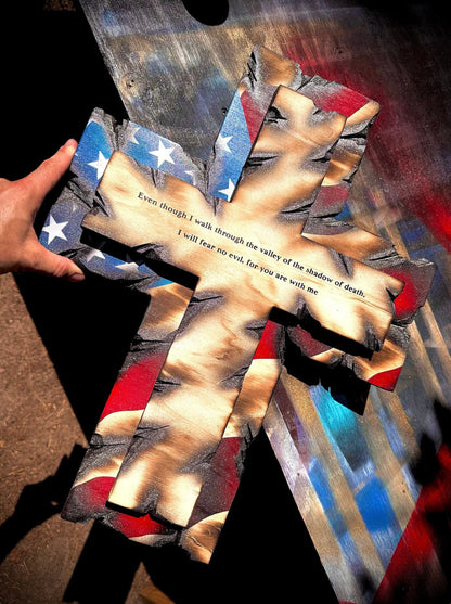 Handmade American Flag Cross - With Verse