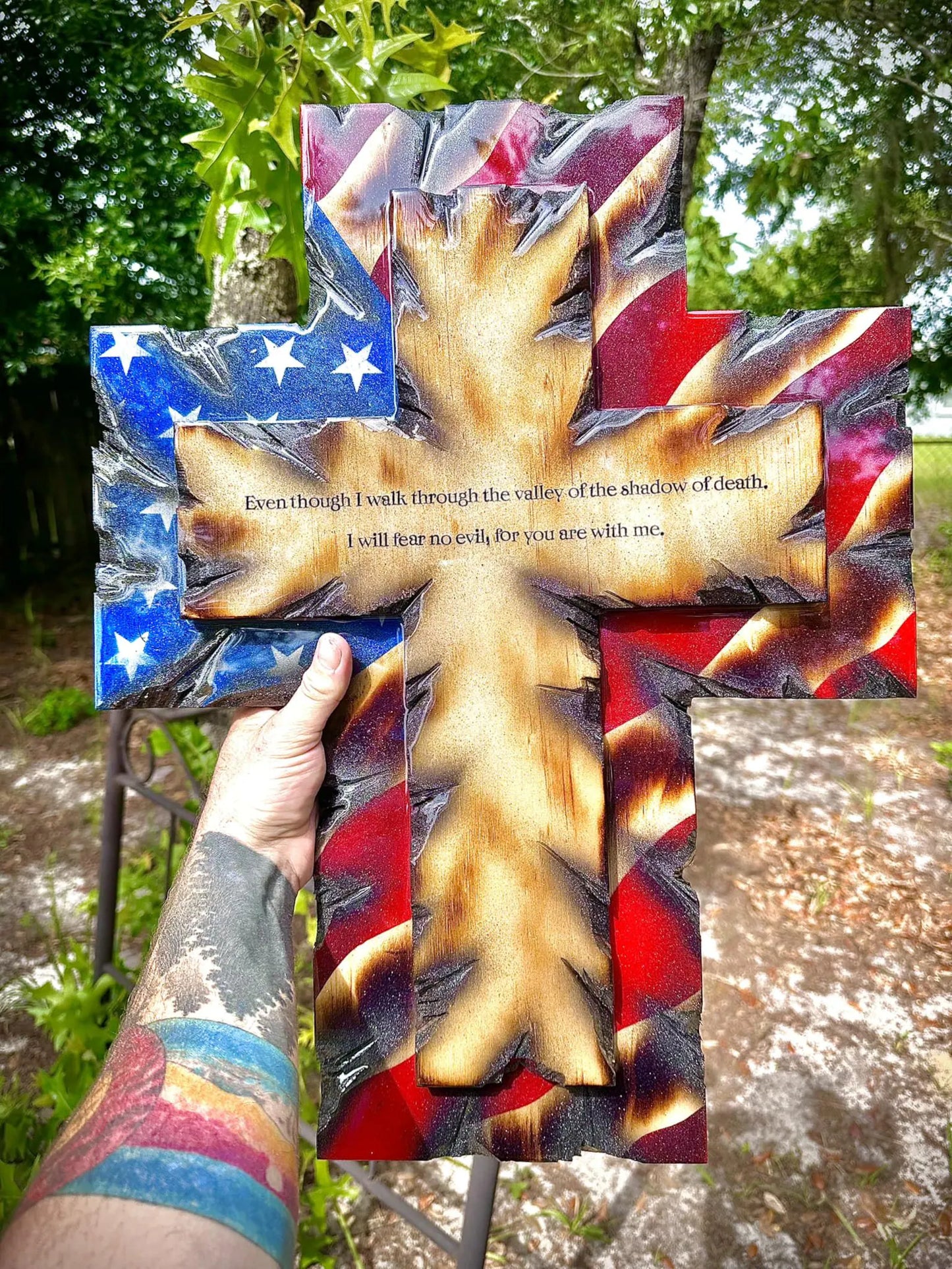 Handmade American Flag Cross - With Verse