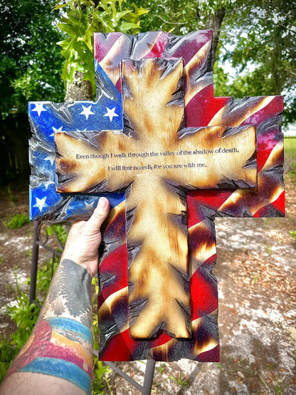 Handmade American Flag Cross - With Verse