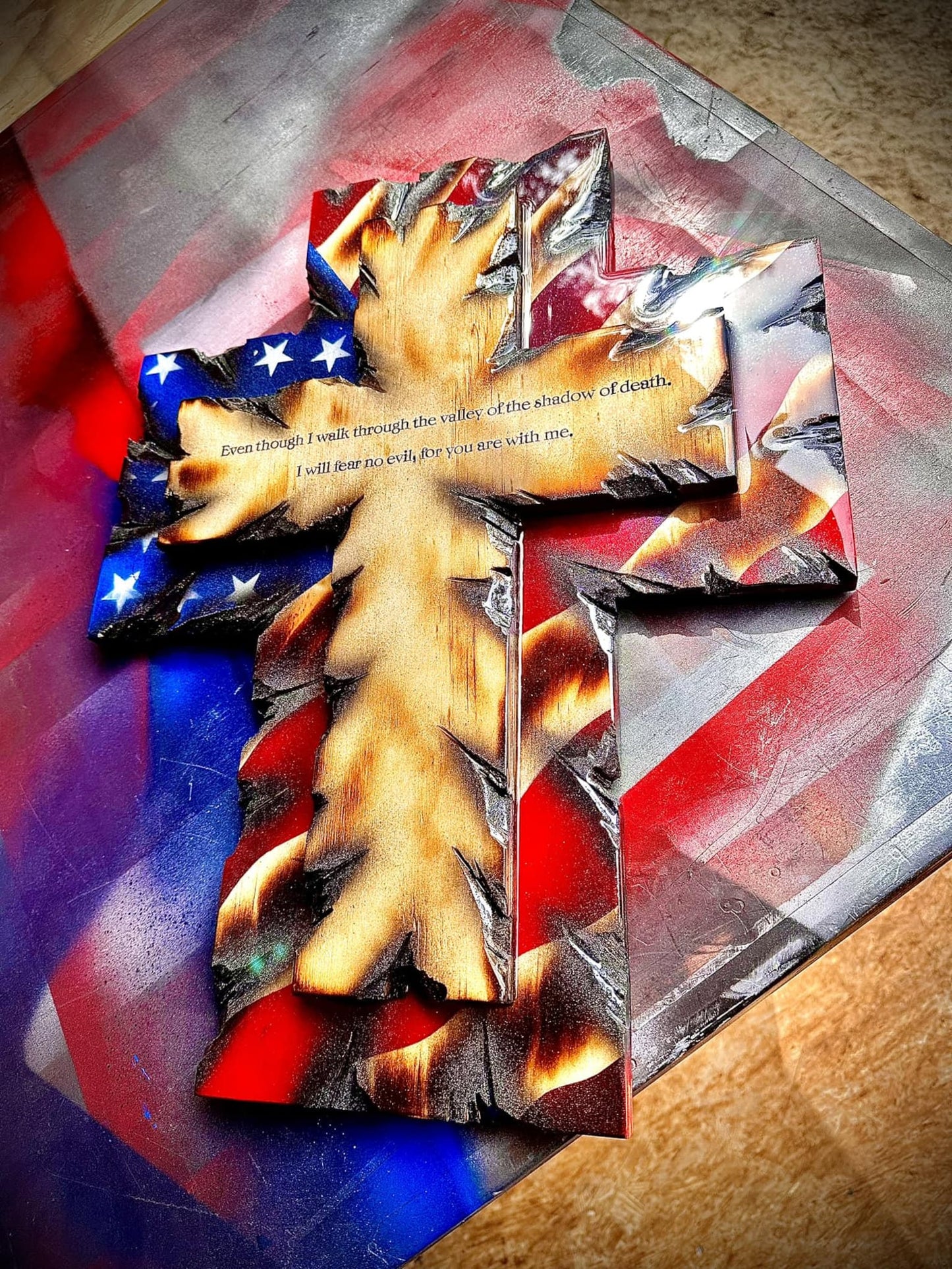 Handmade American Flag Cross - With Verse