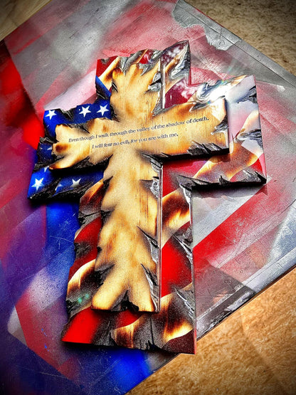 Handmade American Flag Cross - With Verse