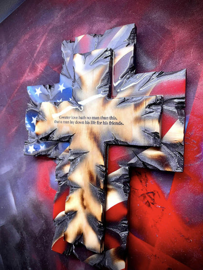 Handmade American Flag Cross - With Verse