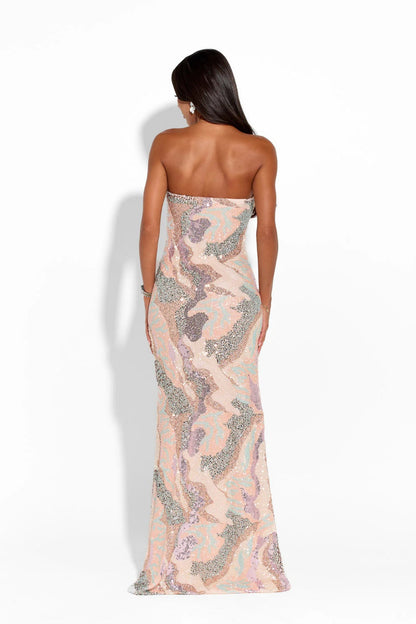 Sequin Goddess Strapless Maxi Dress