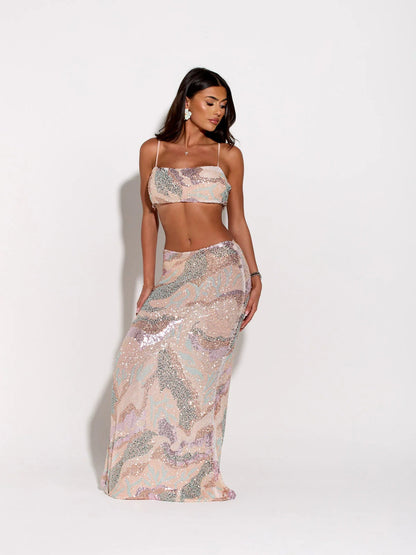 Sequin Ocean Glow Two-Piece Maxi Set
