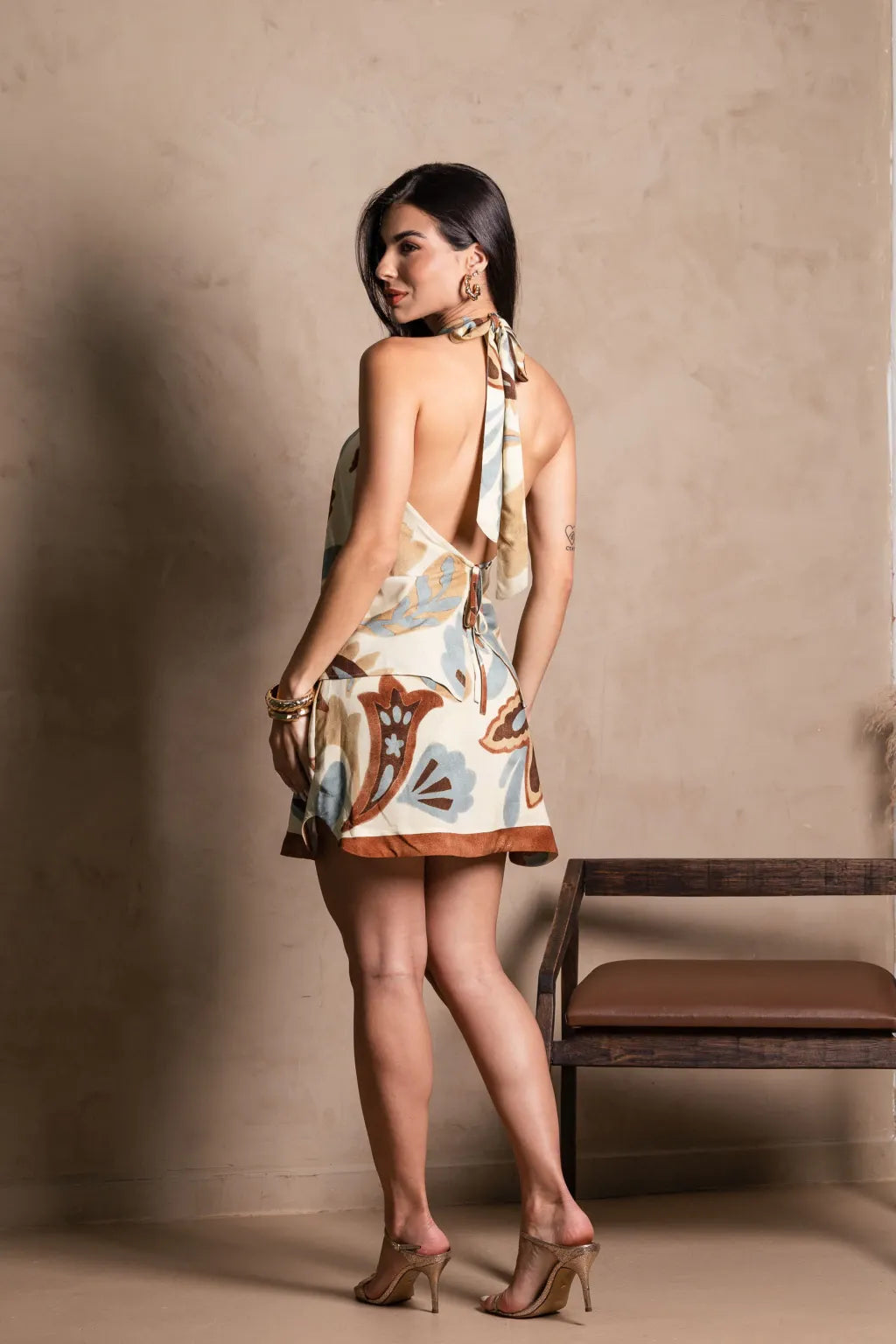 Printed Halter Mini Dress