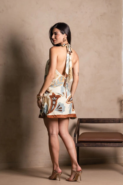 Printed Halter Mini Dress