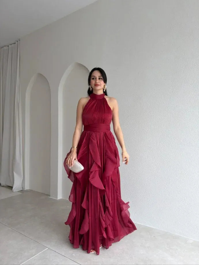 Ruffle Halter Maxi Dress